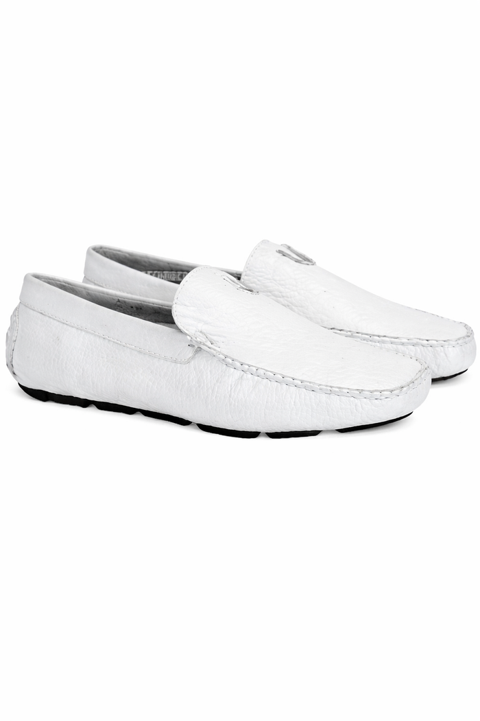 Men's Handmade White Vestigium Genuine Sharkskin Stylish Dress Loafer Full Leather Lining