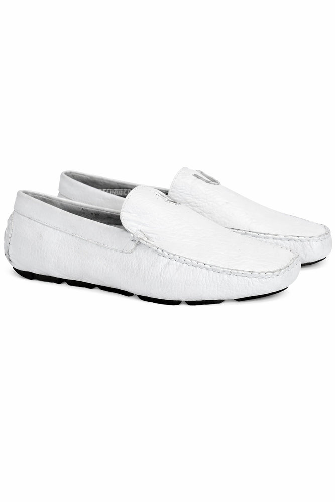Men's Handmade White Vestigium Genuine Sharkskin Stylish Dress Loafer Full Leather Lining