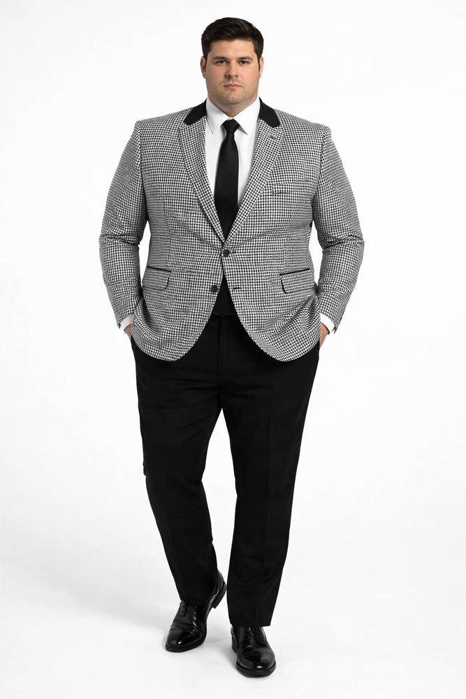 Mens Houndstooth Blazers Mens Two Button houndstooth checkered Designed Black ~ White Blazer