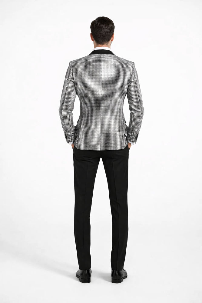 Mens Houndstooth Blazers Mens Two Button houndstooth checkered Designed Black ~ White Blazer
