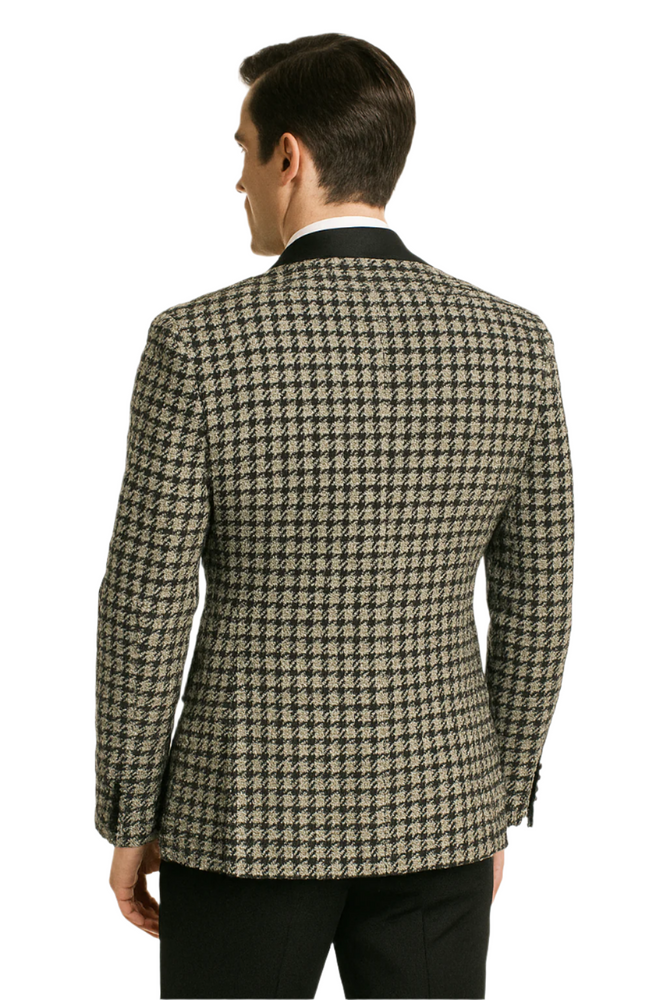 Mens Black and White Tuxedo Houndstooth Prom 2025 Suits - Groom Tuxedo