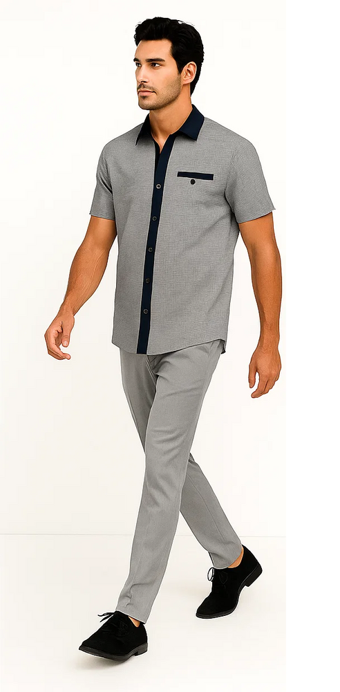 Men’s Houndstooth Walking Suit by Dreams by Zacchi – 2 Piece Lei sure Set in navy/white- $99