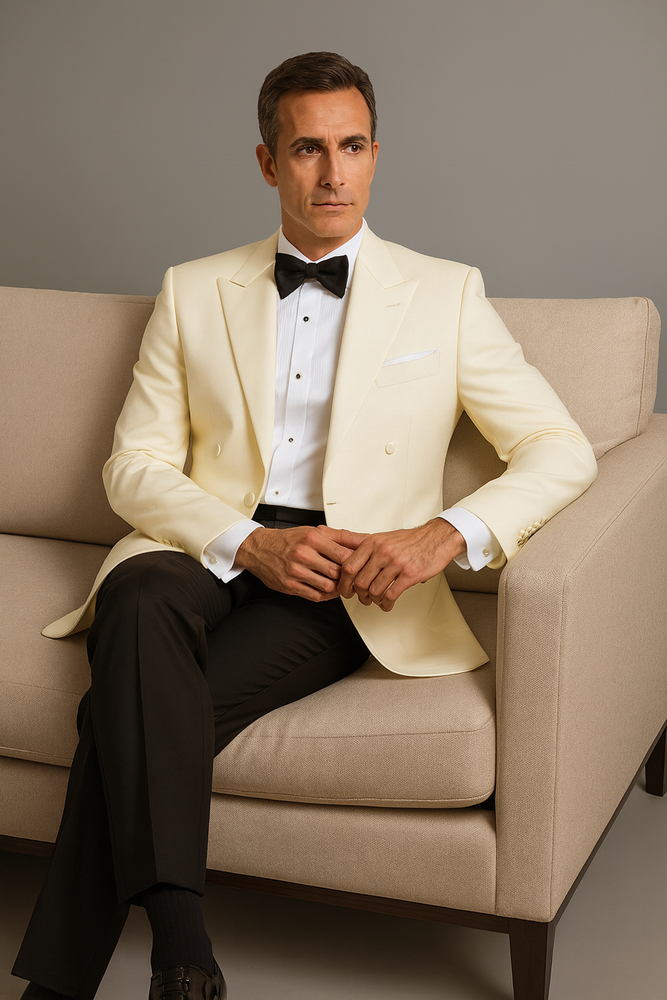 Ivory Double Breasted Tuxedo Dinner Jacket - Cream Dinner Jacket - Off White Tuxedo
