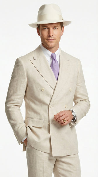 Mens Ivory Off White Double Breasted AI Capone Suit – Classic 1920s Vintage Gangster Style Formal Suit