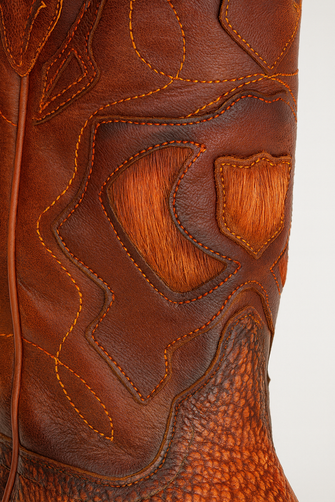 Men's King Exotic Snip Toe Sharkskin Boots Handcrafted Burnished Cognac (494RD0903)