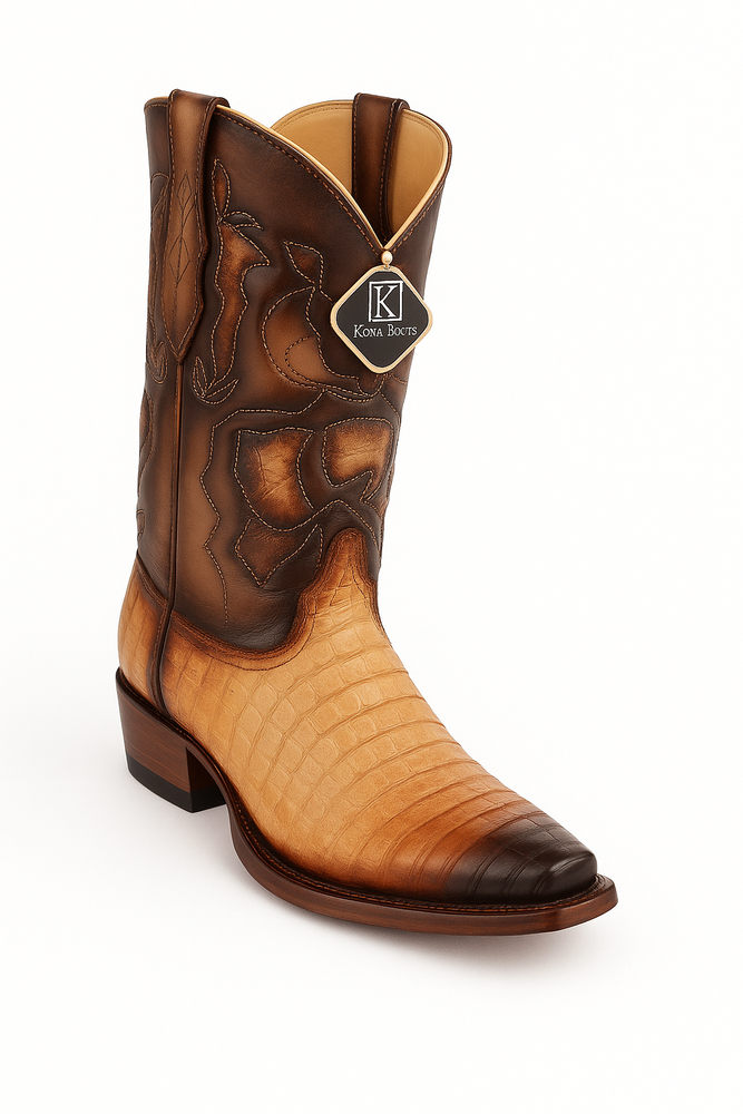 Men's King Exotic Snip Toe Caiman Belly Boots Handcrafted Burnished Oryx (494RD8215)