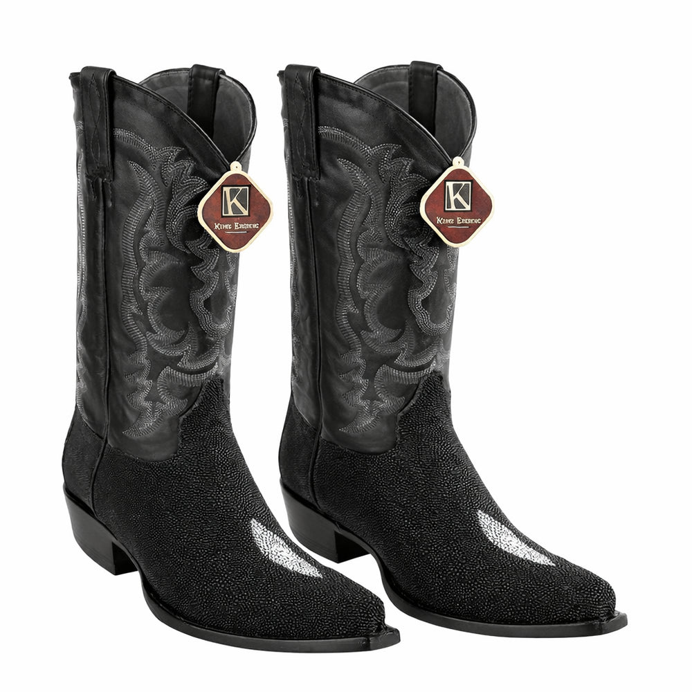 Men's King Exotic Snip Toe Stingray Boots Single Stone Handmade Black (4941205-)