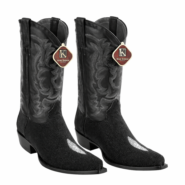 Men's King Exotic Snip Toe Stingray Boots Single Stone Handmade Black (4941205-)