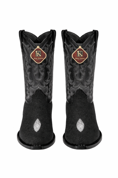 Men's King Exotic Snip Toe Stingray Boots Single Stone Handmade Black (4941205-)