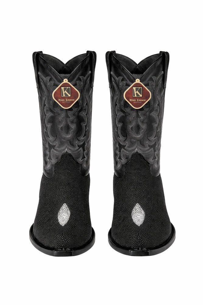 Men's King Exotic Snip Toe Stingray Boots Single Stone Handmade Black (4941205-)