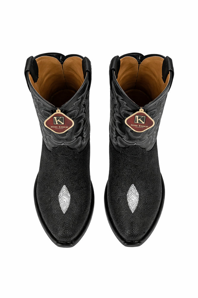 Men's King Exotic Snip Toe Stingray Boots Single Stone Handmade Black (4941205-)