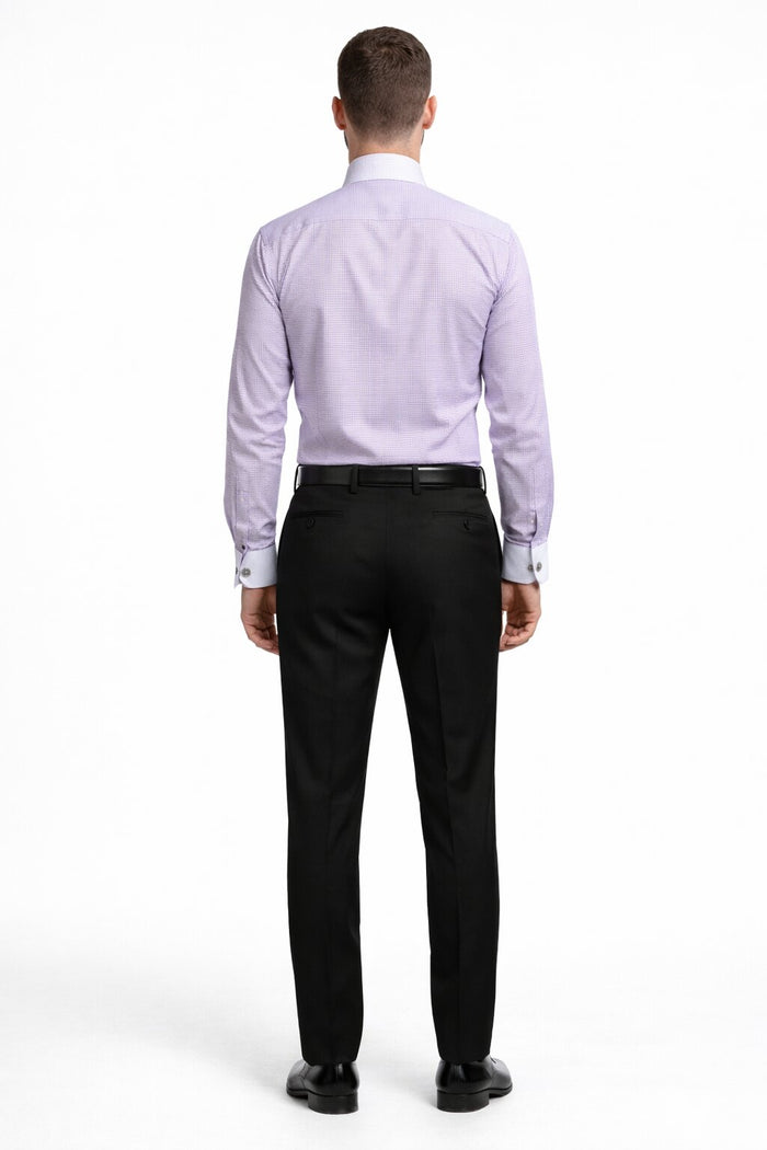 Lavender Pin Collar Dress Shirt With Collar Bar