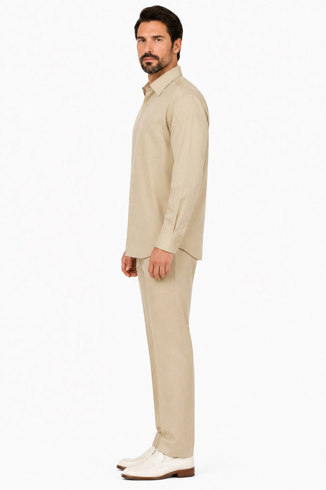 Long Sleeve Walking Suit - Casual Suits For Men + Mens Leisure Suit + Khaki