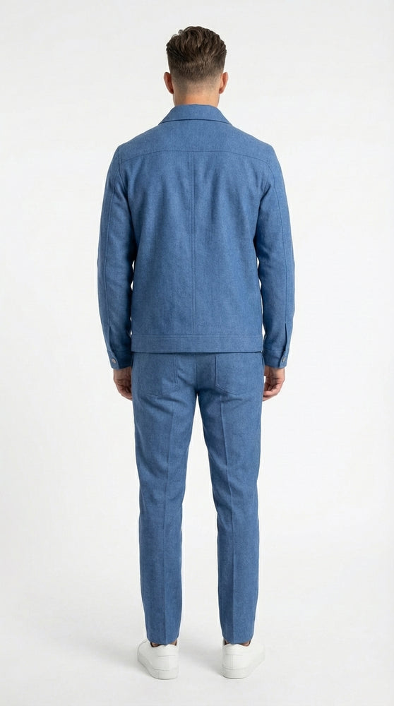 Mens Light Blue Walking Suit Set – Safair Military Casual Jacket and Pants Outfit for Travel, Vacation, Streetwear