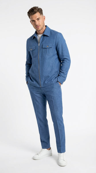 Mens Light Blue Walking Suit Set – Safair Military Casual Jacket and Pants Outfit for Travel, Vacation, Streetwear