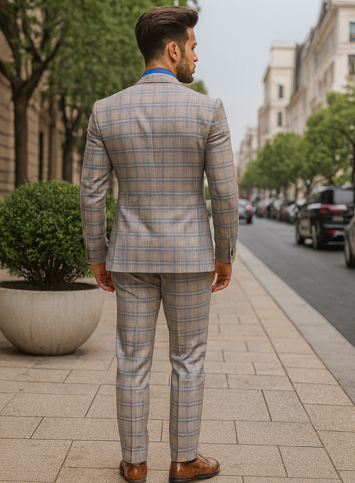 Premium Plaid Groom Suit – Slim Fit 3-Piece Men’s Outfit