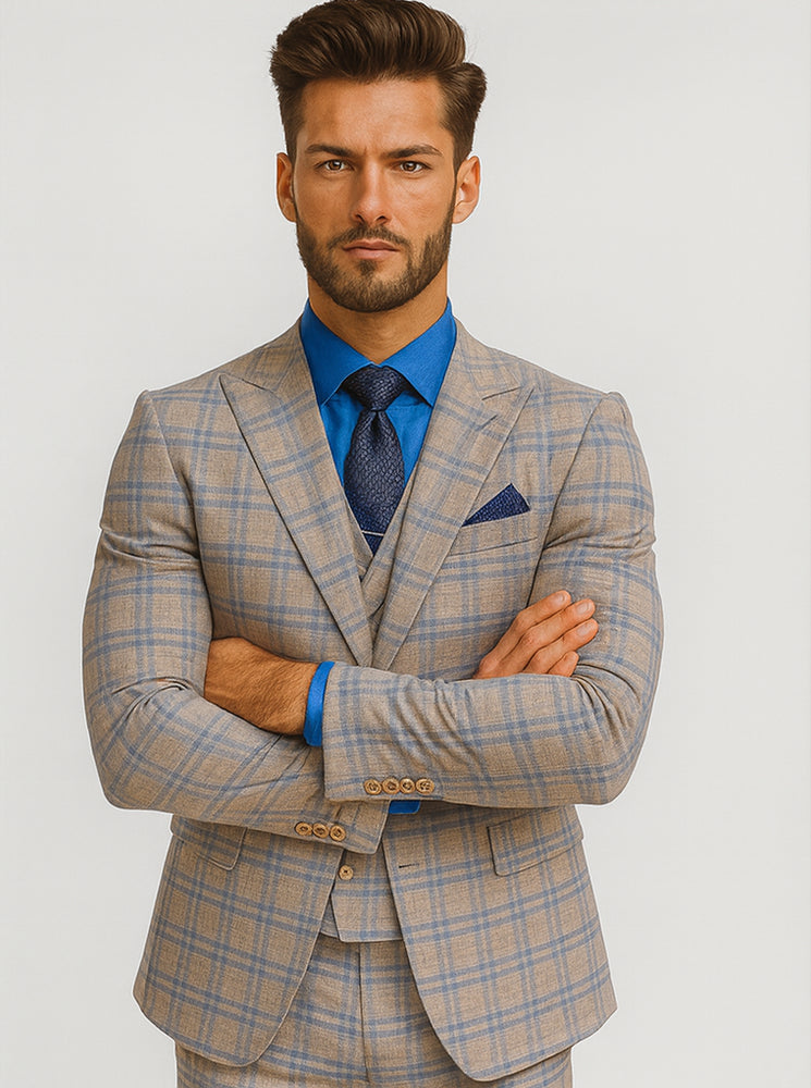 Premium Plaid Groom Suit – Slim Fit 3-Piece Men’s Outfit