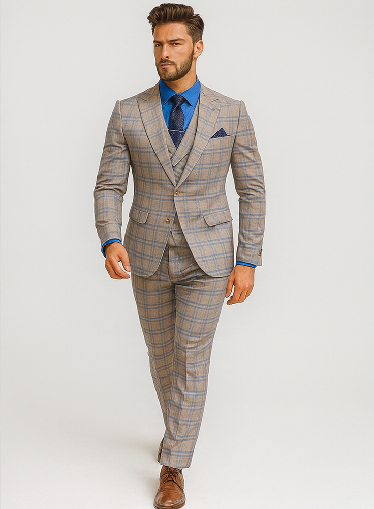 Premium Plaid Groom Suit – Slim Fit 3-Piece Men’s Outfit