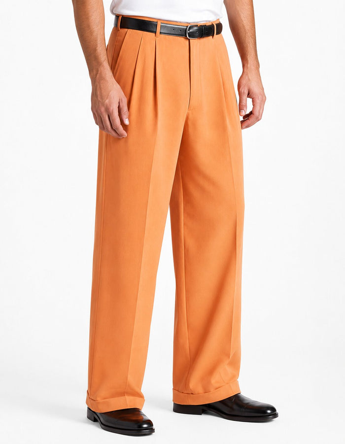 Daniel Men's Stylish Wide Leg Pants Peach ~ Light Orangish ~ Light Rust Men's Wide Leg Trousers - Cheap Priced Dress Slacks For Men On Sale