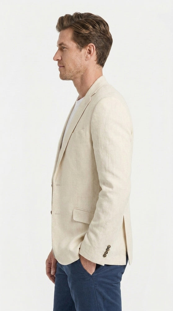 Men's Light Tan Sport Coat – Two-Button Classic Blazer for Business, Wedding & Casual Wear Cream Ivory Linen Fabric