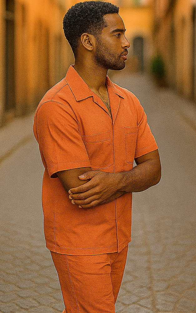 Mens Linen Walking Suit - "Solid Coral" Summer Outfit - Mens Linen Suit