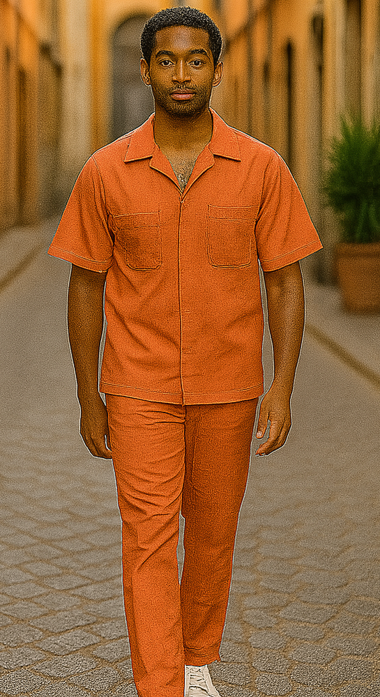 Mens Linen Walking Suit - "Solid Coral" Summer Outfit - Mens Linen Suit