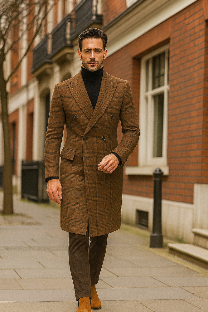 Mens Plaid Overcoat - Peacoat - Plaid Topcoats