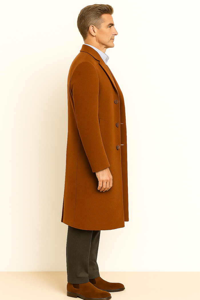 Men's Dress Coat full length Overcoat ~ Long Men's Dress Topcoat - Winter coat Rust (Cashmere Touch (not cashmere))
