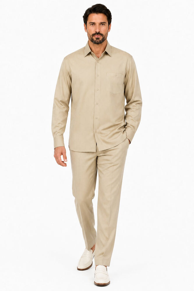 Long Sleeve Walking Suit - Casual Suits For Men + Mens Leisure Suit + Khaki