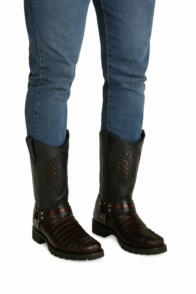 Men's Los Altos Caiman Tail Skin Biker Boots