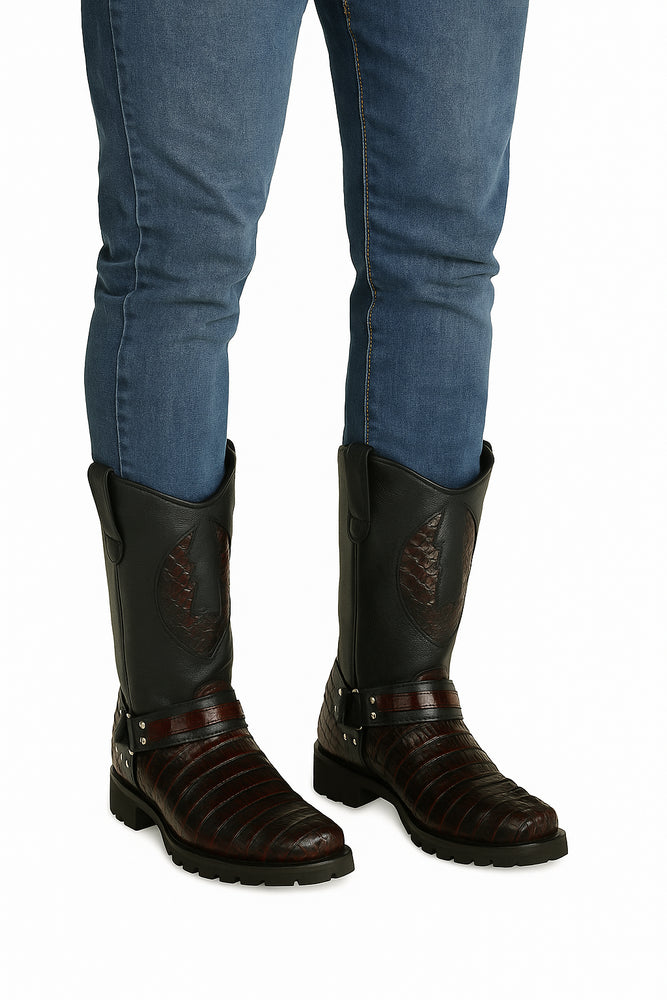Men's Los Altos Caiman Tail Skin Biker Boots