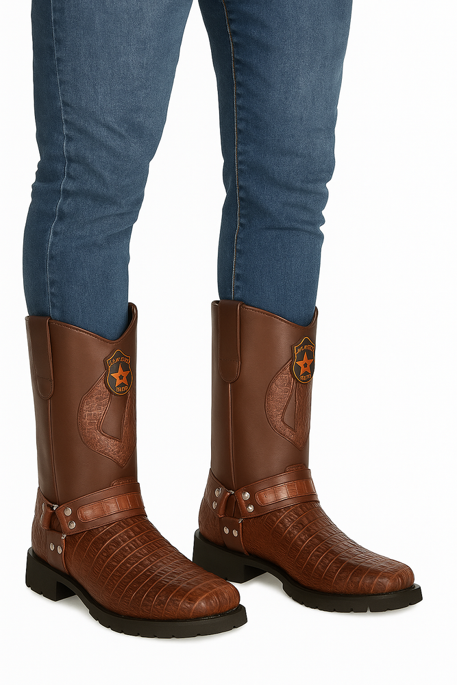 Men's Los Altos Caiman Tail Skin Biker Boots