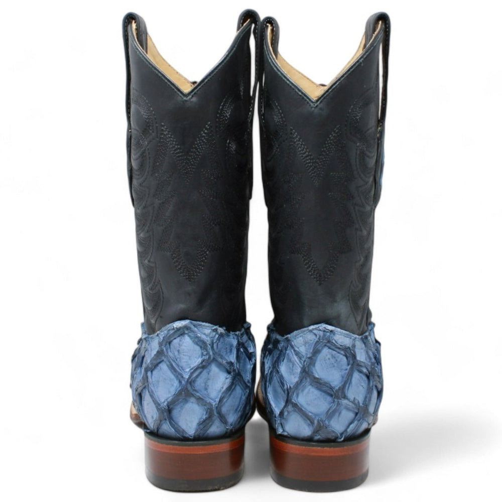 Men's Los Altos Genuine Monster Fish Leather Square Toe Boots - Blue
