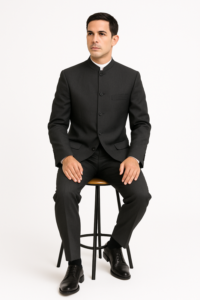 Men's Suit Mandarin Collar Black Pinstripe 5 Button Chinese Nehru Banded Collar Style Three Piece Low Priced Fashion Outfits Suits