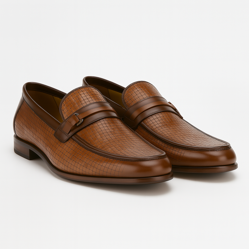 Mens Mezlan Banderas Woven Calfskin Loafer Dress Shoe in Black