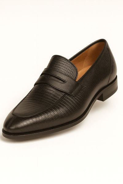 Mens Mezlan Lipari Lizard Penny Loafer Dress Shoe in Black