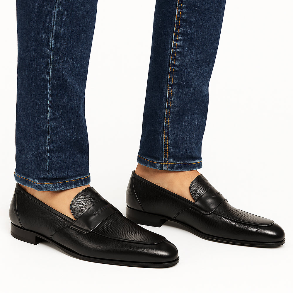 Mens Mezlan Lipari Lizard Penny Loafer Dress Shoe in Black