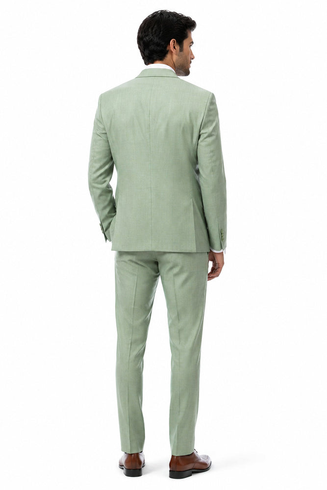 EJ Samuel Mens Modern Fit Sharkskin Vested Suit in Moss Green