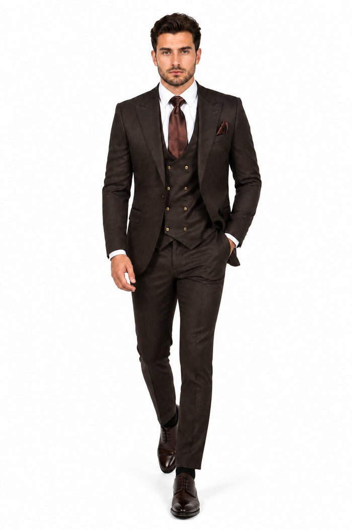 Rossi Man BOND RM1753 Slim Fit 3-Piece Suit – 1-Button Peak Lapel Men’s Formalwear