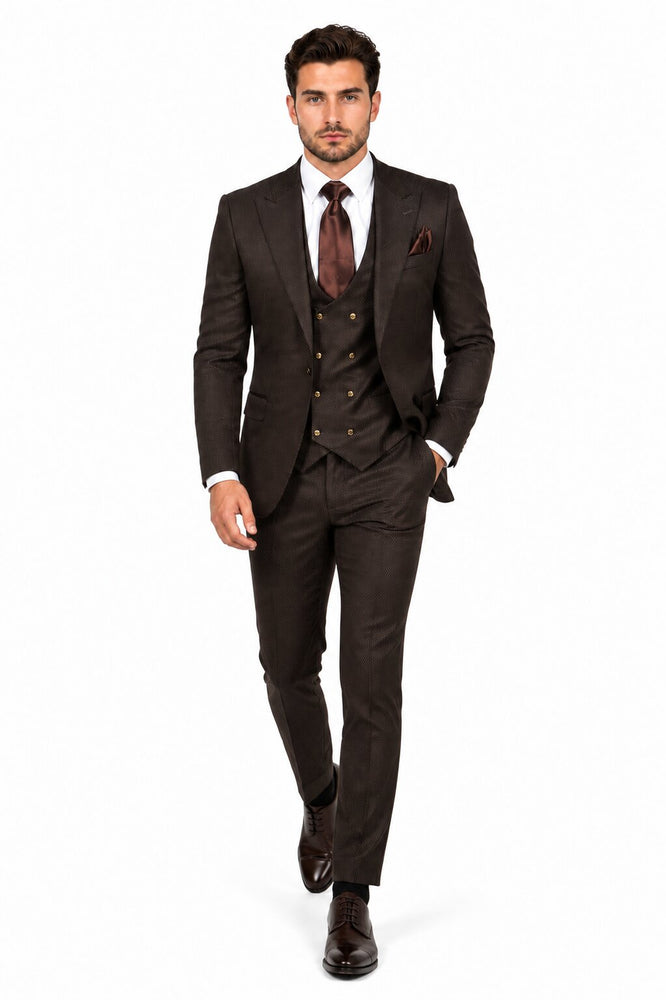 Rossi Man BOND RM1753 Slim Fit 3-Piece Suit – 1-Button Peak Lapel, Modern Formalwear for Men