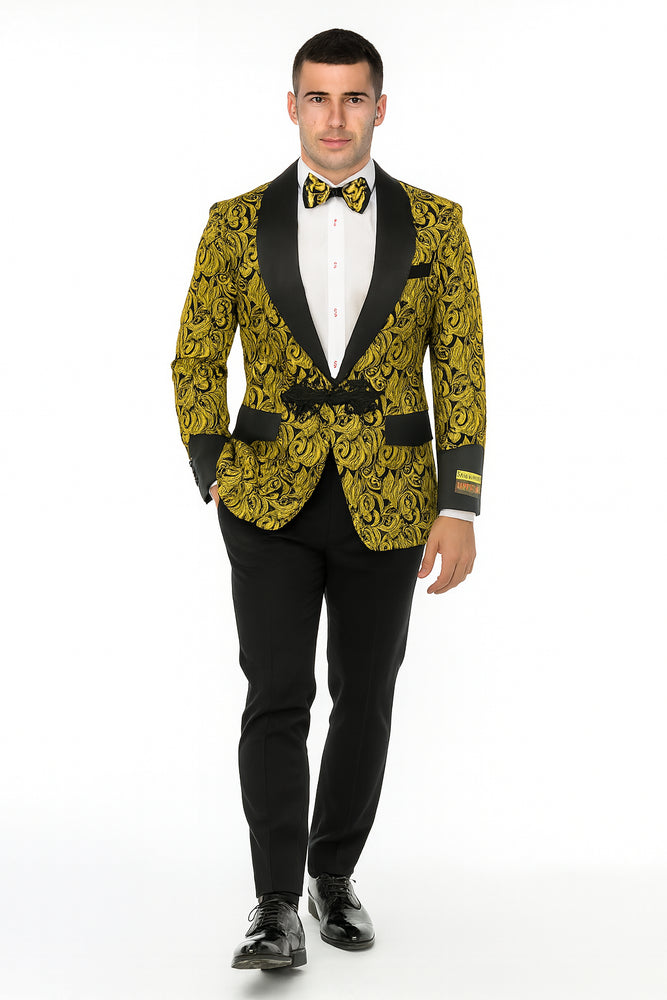 Cheap Men's Printed Unique Patterned Print Floral Tuxedo Flower Jacket Prom 2025 custom celebrity modern Tux Gold ~ Black