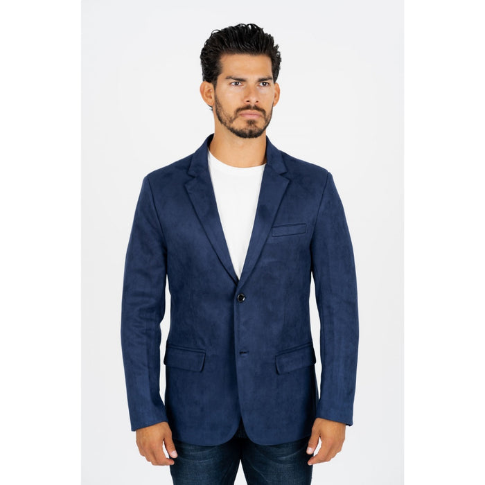 Men’s Navy Faux Suede Blazer with Double Button Closure