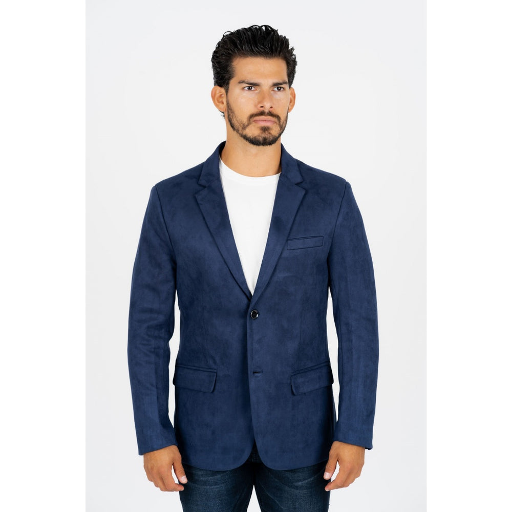 Men’s Navy Faux Suede Blazer with Double Button Closure