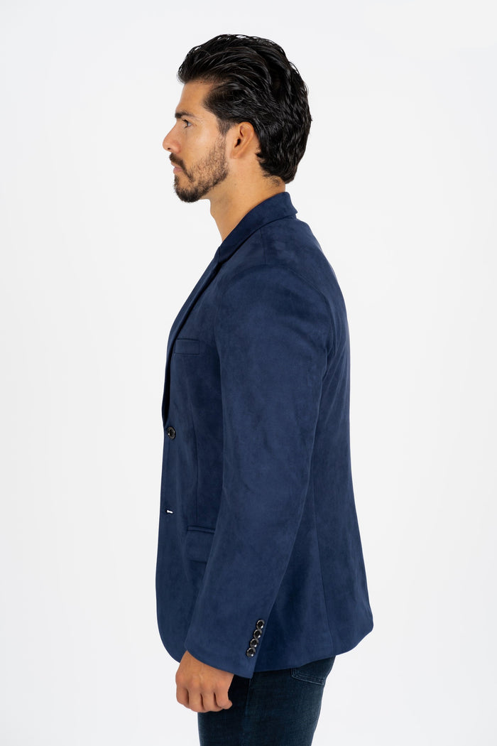 Men’s Navy Faux Suede Blazer with Double Button Closure