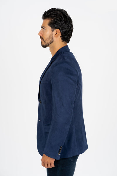 Men’s Navy Faux Suede Blazer with Double Button Closure