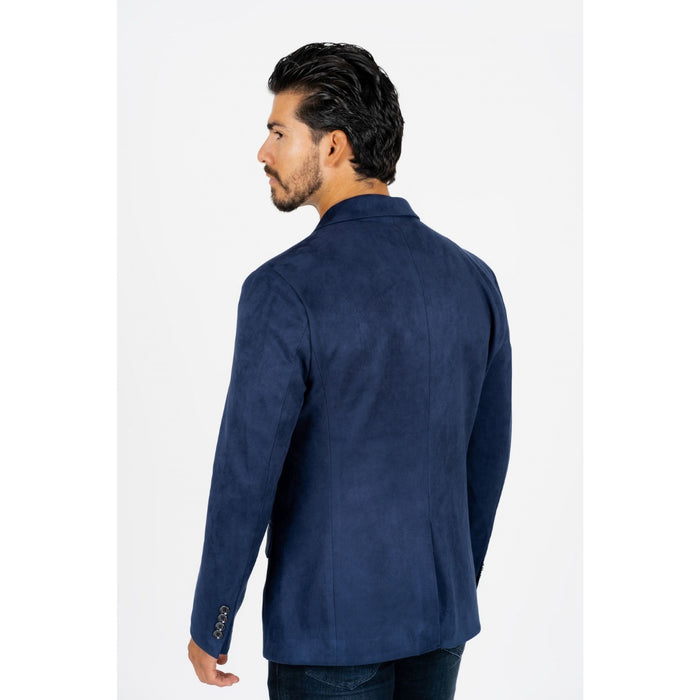 Men’s Navy Faux Suede Blazer with Double Button Closure