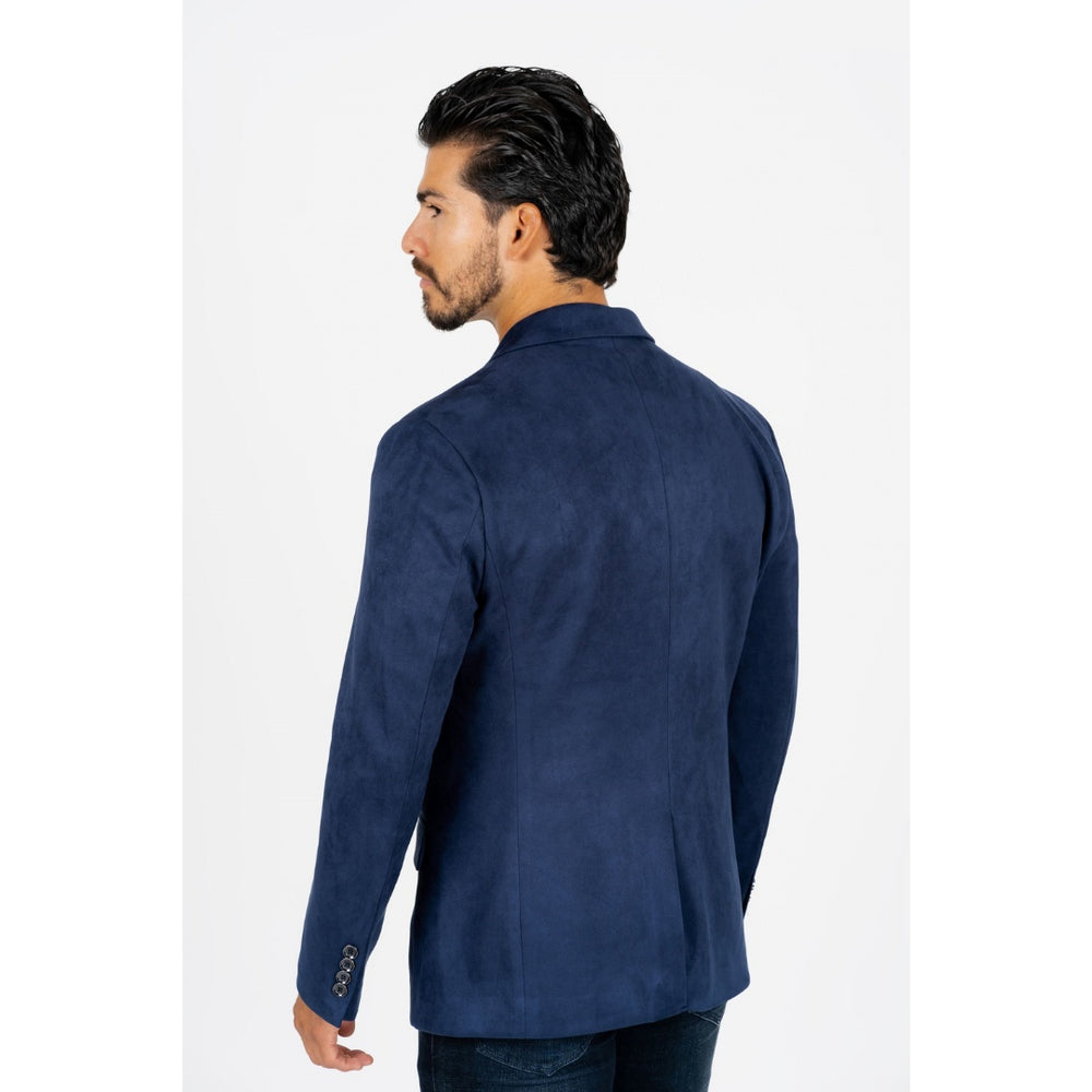 Men’s Navy Faux Suede Blazer with Double Button Closure