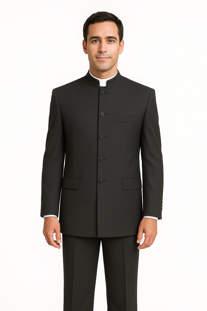 Men's Suit Mandarin Collar Black Pinstripe 5 Button Chinese Nehru Banded Collar Style Three Piece Low Priced Fashion Outfits Suits