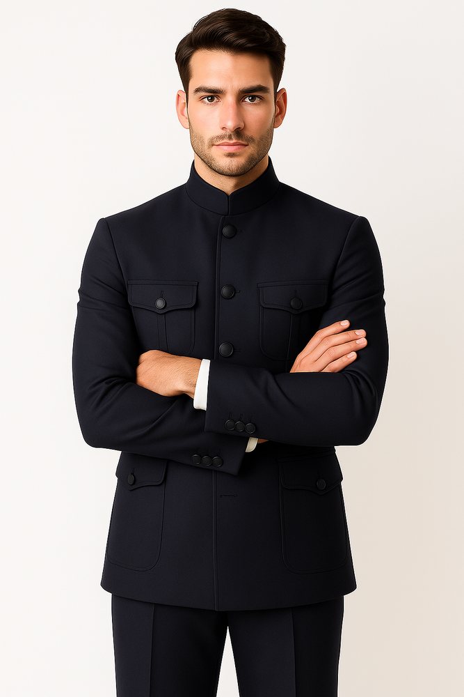 Apollo King Men's 2 Piece Nehru Style Suit Fashion Pockets