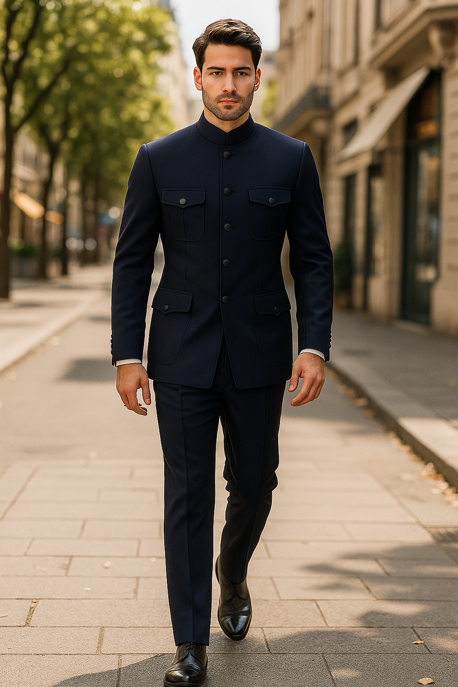 Apollo King Men's 2 Piece Nehru Style Suit Fashion Pockets